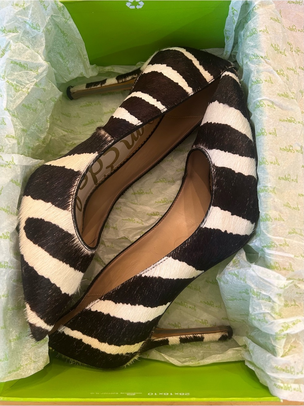 Sam Edelman Hazel Zebra Print Calf Hair Pointed Toe Pump Heels Black Ivory 8.5 M